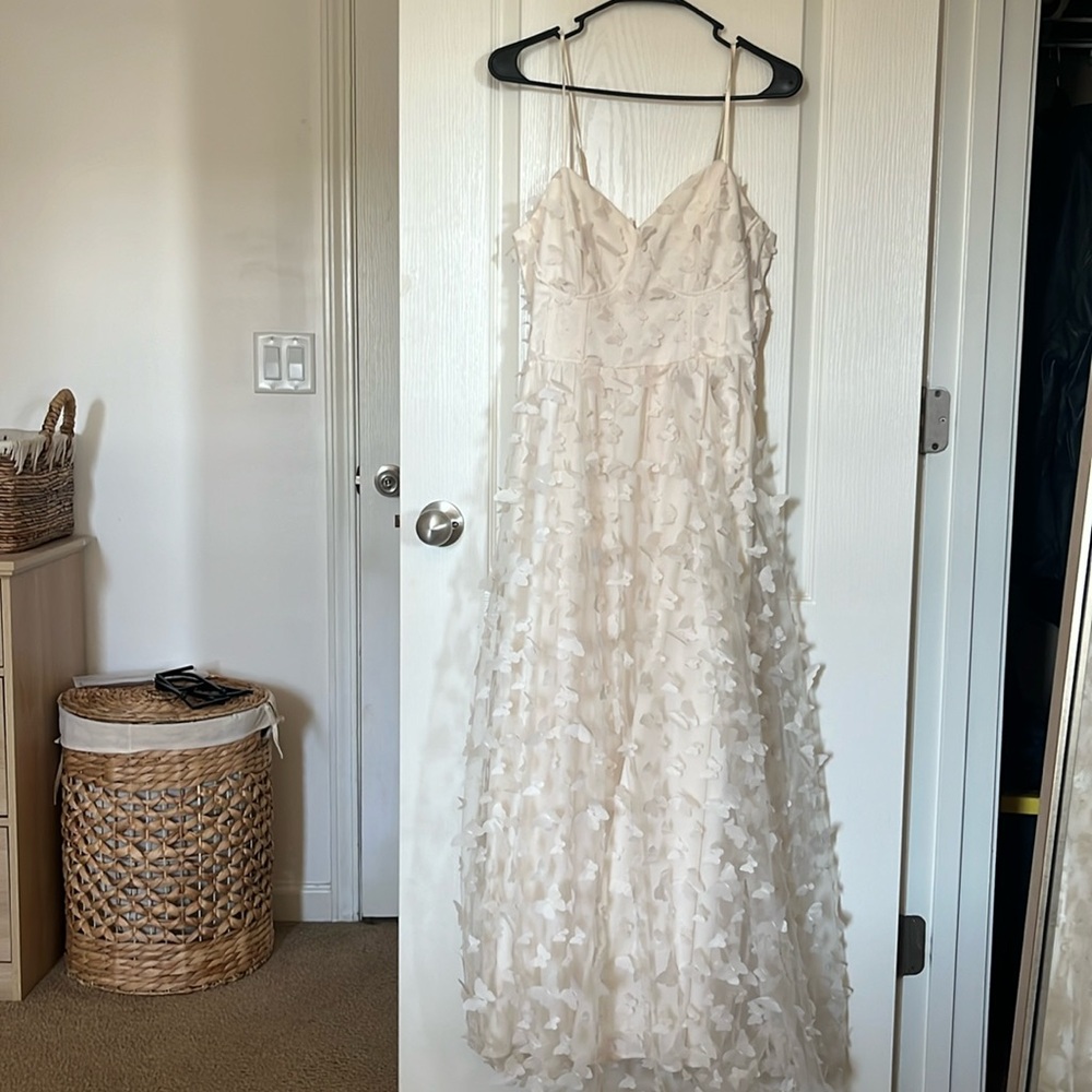 Whimsical ivory butterfly lace up corset dress